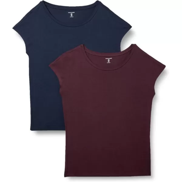 Amazon Essentials Womens Jersey StandardFit ShortSleeve BoatNeck TShirt Pack of 2BurgundyNavy