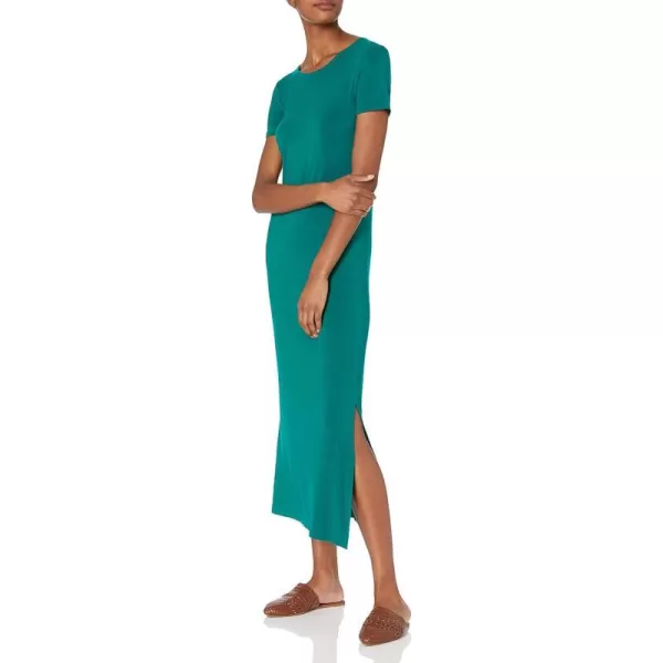 Amazon Essentials Womens Jersey StandardFit ShortSleeve Crewneck Side Slit Maxi Dress Previously Daily RitualDark Emerald Green