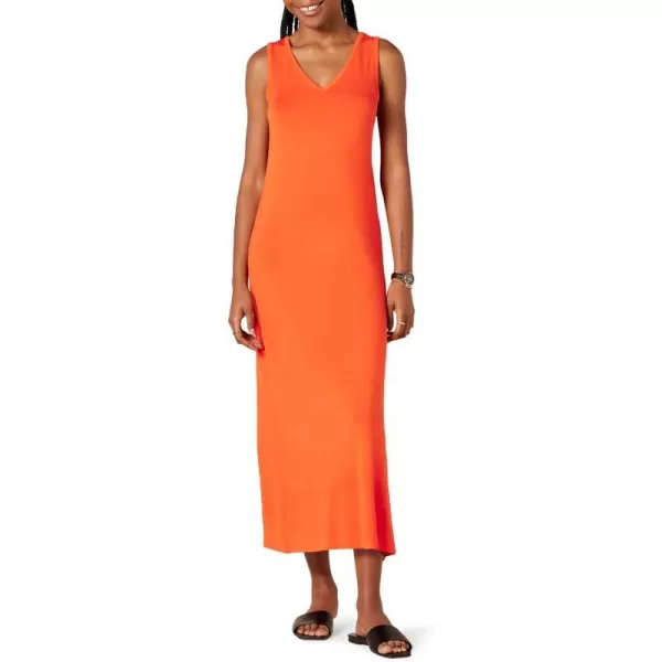 Amazon Essentials Womens Jersey VNeck Tank Maxi Length DressBright Orange