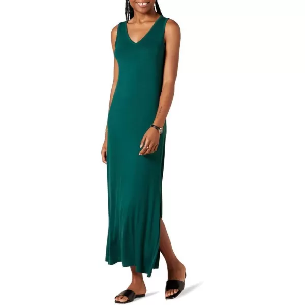 Amazon Essentials Womens Jersey VNeck Tank Maxi Length DressDark Green