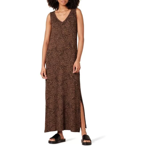 Amazon Essentials Womens Jersey VNeck Tank Maxi Length DressDark Toffee Brown Animal Print