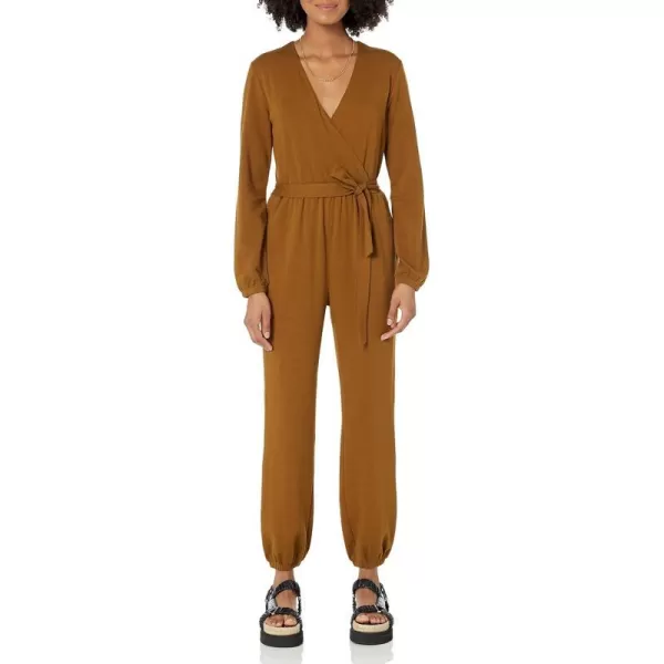 Amazon Essentials Womens Knit Surplice Jumpsuit Available in Plus SizeDark Chestnut Brown