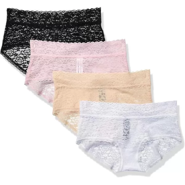 Amazon Essentials Womens Lace Stretch Hipster Underwear Pack of 4BlackCamelLight PinkLilac