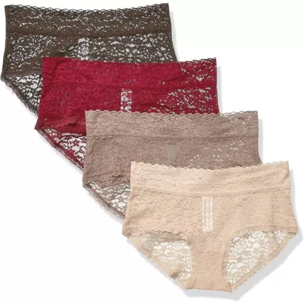 Amazon Essentials Womens Lace Stretch Hipster Underwear Pack of 4Earth Tones