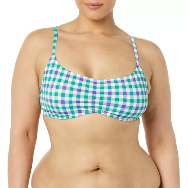 Amazon Essentials Womens LightSupport Bralette Bikini Swimsuit TopBlueGreen Gingham