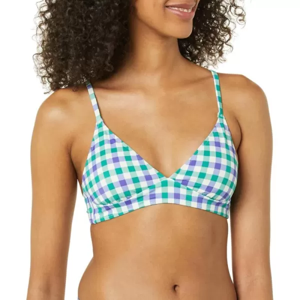 Amazon Essentials Womens LightSupport Classic Bikini Swimsuit TopBlueGreen Gingham