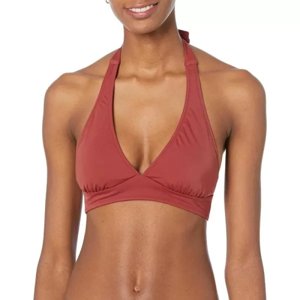 Amazon Essentials Womens LightSupport Tie Halter Bikini Swimsuit Top Available in Plus SizeBrick Red