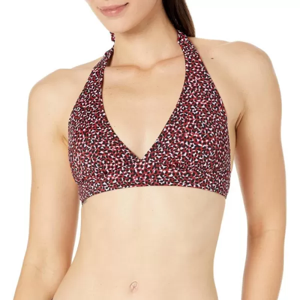 Amazon Essentials Womens LightSupport Tie Halter Bikini Swimsuit Top Available in Plus SizeBrick Red Leopard