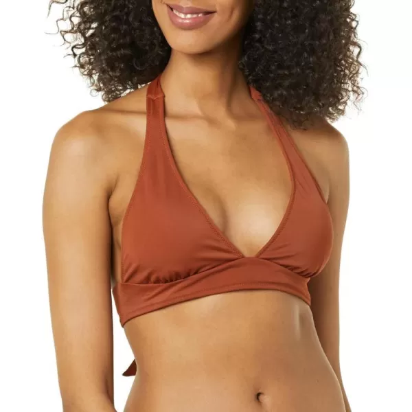 Amazon Essentials Womens LightSupport Tie Halter Bikini Swimsuit Top Available in Plus SizeBrown