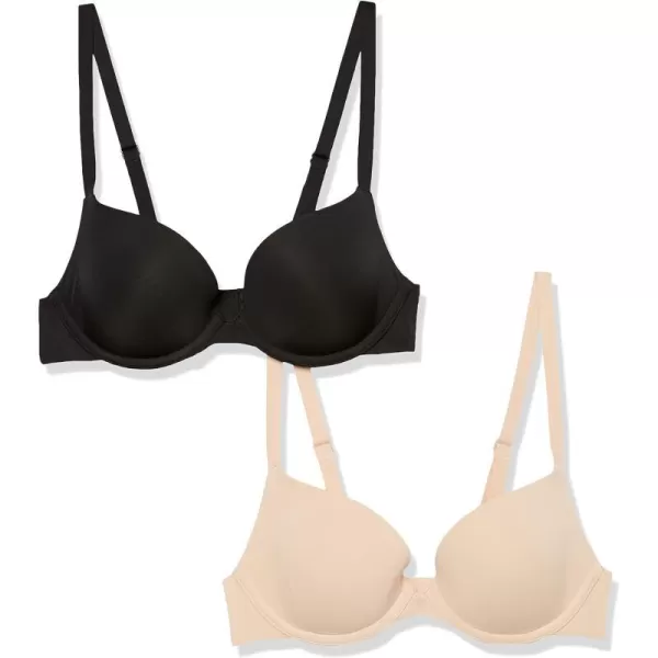 Amazon Essentials Womens Lightly Lined Plunge Bra Pack of 2BlackPetal