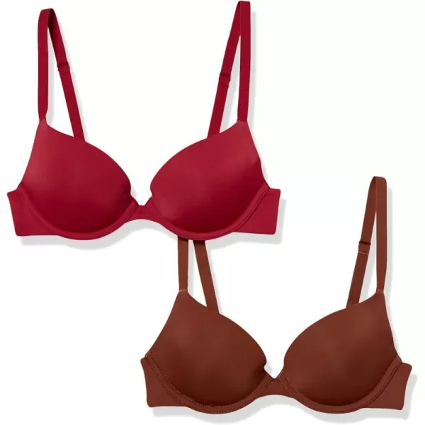 Amazon Essentials Womens Lightly Lined Plunge Bra Pack of 2BurgundyChocolate