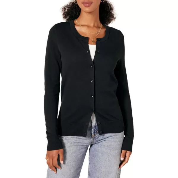 Amazon Essentials Womens Lightweight Crewneck Cardigan Sweater Available in Plus SizeBlack