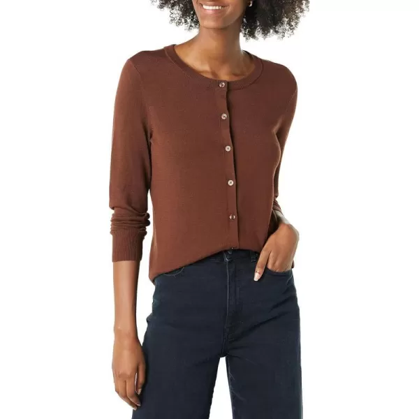 Amazon Essentials Womens Lightweight Crewneck Cardigan Sweater Available in Plus SizeBrown