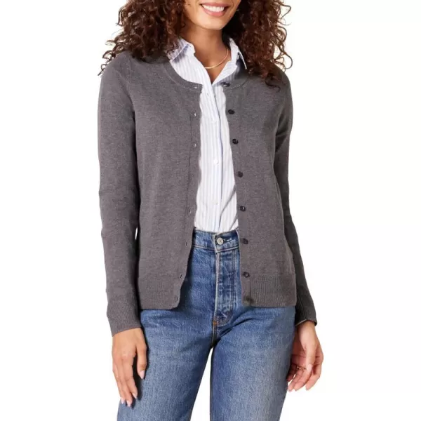 Amazon Essentials Womens Lightweight Crewneck Cardigan Sweater Available in Plus SizeCharcoal Heather