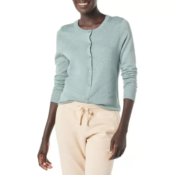 Amazon Essentials Womens Lightweight Crewneck Cardigan Sweater Available in Plus SizeSage Green Heather