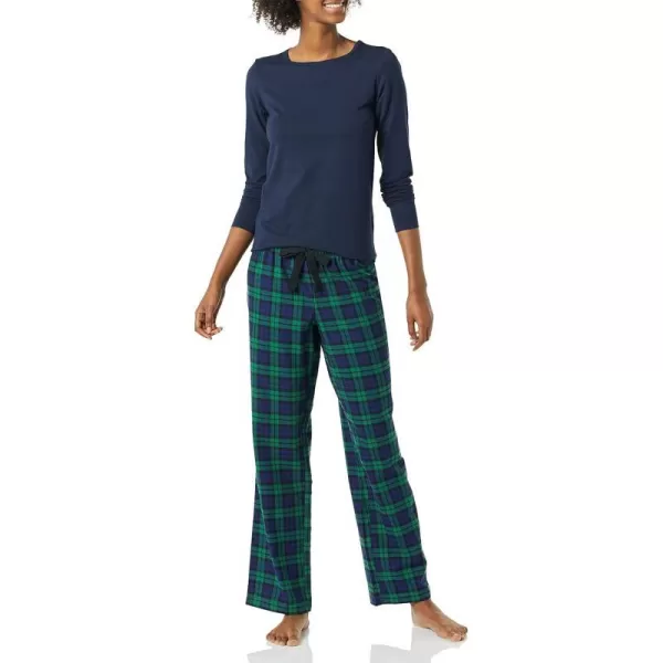 Amazon Essentials Womens Lightweight Flannel Pant and LongSleeve TShirt Sleep Set Available in Plus SizeBlackwatch Plaid