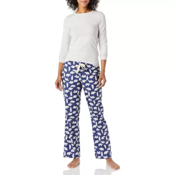 Amazon Essentials Womens Lightweight Flannel Pant and LongSleeve TShirt Sleep Set Available in Plus SizeBlue Polar Bear