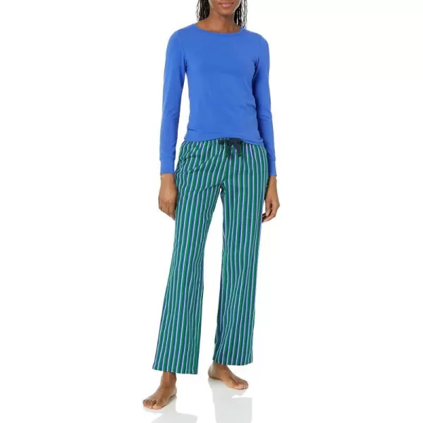 Amazon Essentials Womens Lightweight Flannel Pant and LongSleeve TShirt Sleep Set Available in Plus SizeBlue Stripe