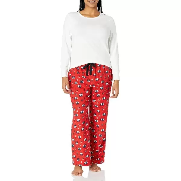 Amazon Essentials Womens Lightweight Flannel Pant and LongSleeve TShirt Sleep Set Available in Plus SizeRed Panda