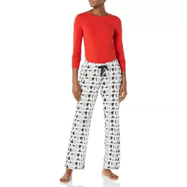 Amazon Essentials Womens Lightweight Flannel Pant and LongSleeve TShirt Sleep Set Available in Plus SizeWhite Penguin