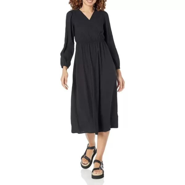 Amazon Essentials Womens Lightweight Georgette Long Sleeve VNeck Midi Dress Available in Plus SizeBlack