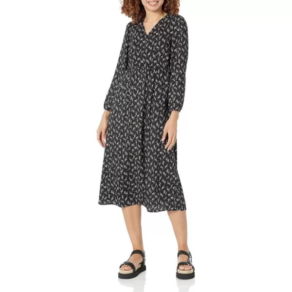 Amazon Essentials Womens Lightweight Georgette Long Sleeve VNeck Midi Dress Available in Plus SizeBlack Bouquet Floral