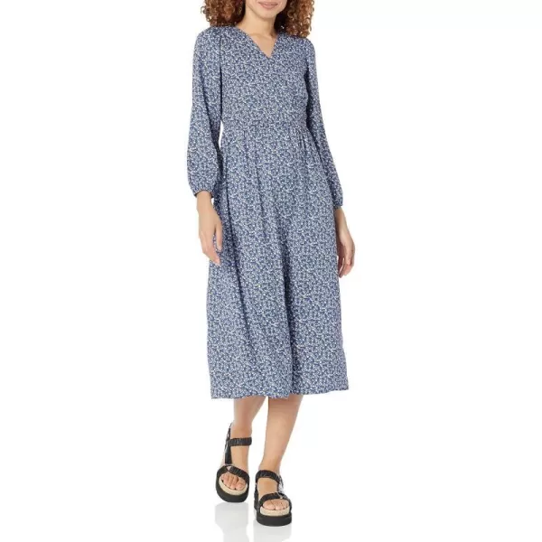 Amazon Essentials Womens Lightweight Georgette Long Sleeve VNeck Midi Dress Available in Plus SizeBlue Ditsy Floral