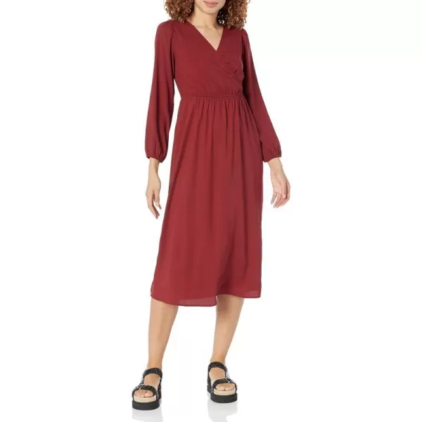 Amazon Essentials Womens Lightweight Georgette Long Sleeve VNeck Midi Dress Available in Plus SizeBurgundy