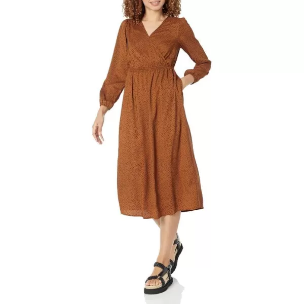 Amazon Essentials Womens Lightweight Georgette Long Sleeve VNeck Midi Dress Available in Plus SizeDark Chestnut Brown Diamond