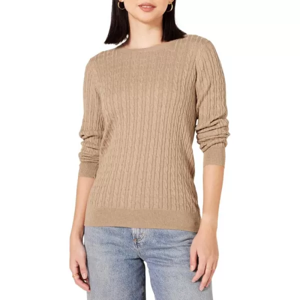 Amazon Essentials Womens Lightweight LongSleeve Cable Crewneck Sweater Available in Plus SizeCamel Heather