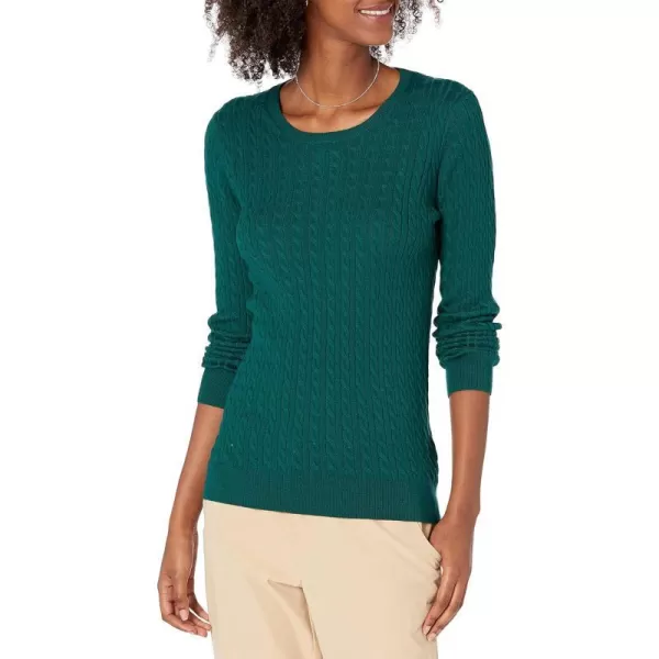 Amazon Essentials Womens Lightweight LongSleeve Cable Crewneck Sweater Available in Plus SizeDark Green