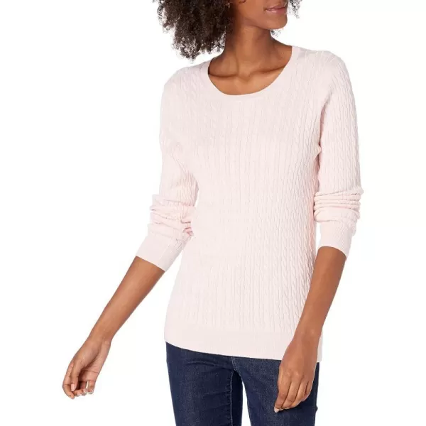 Amazon Essentials Womens Lightweight LongSleeve Cable Crewneck Sweater Available in Plus SizeLight Pink