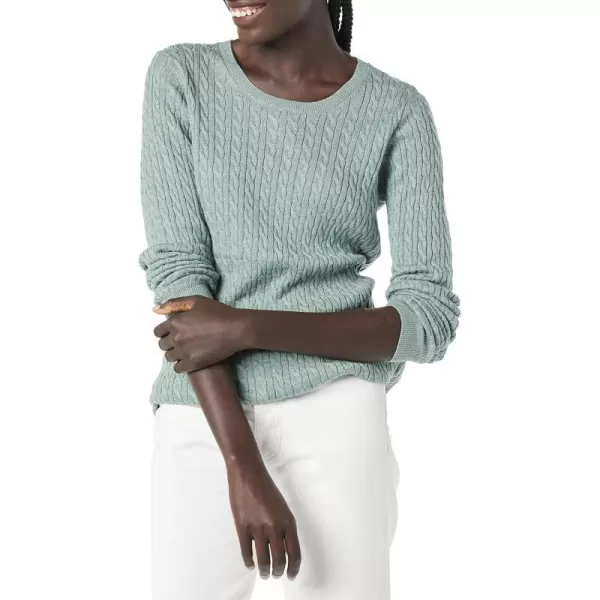 Amazon Essentials Womens Lightweight LongSleeve Cable Crewneck Sweater Available in Plus SizeSage Green Heather