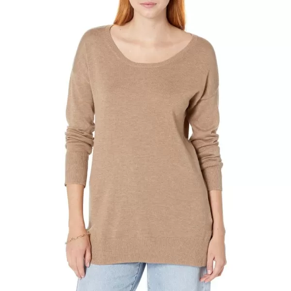 Amazon Essentials Womens Lightweight LongSleeve Crew Neck Tunic Sweater Available in Plus SizeCamel Heather