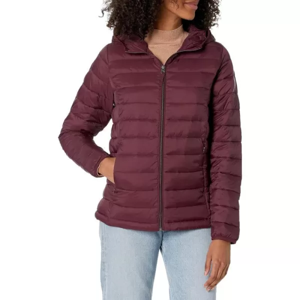 Amazon Essentials Womens Lightweight LongSleeve FullZip WaterResistant Packable Hooded Puffer JacketBurgundy