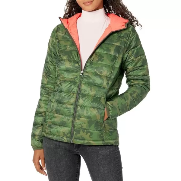 Amazon Essentials Womens Lightweight LongSleeve FullZip WaterResistant Packable Hooded Puffer JacketGreen Camo