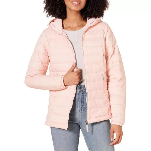 Amazon Essentials Womens Lightweight LongSleeve FullZip WaterResistant Packable Hooded Puffer JacketLight Pink