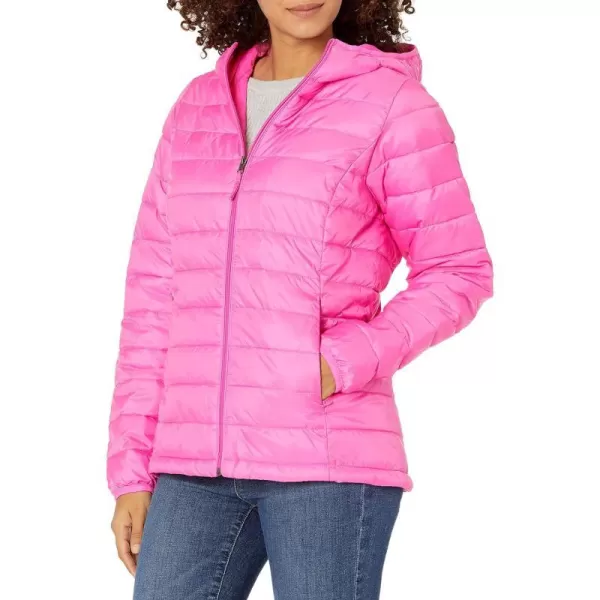 Amazon Essentials Womens Lightweight LongSleeve FullZip WaterResistant Packable Hooded Puffer JacketNeon Pink