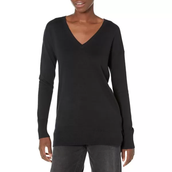 Amazon Essentials Womens Lightweight LongSleeve VNeck Tunic Sweater Available in Plus SizeBlack