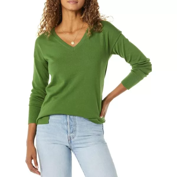 Amazon Essentials Womens Lightweight LongSleeve VNeck Tunic Sweater Available in Plus SizeGreen