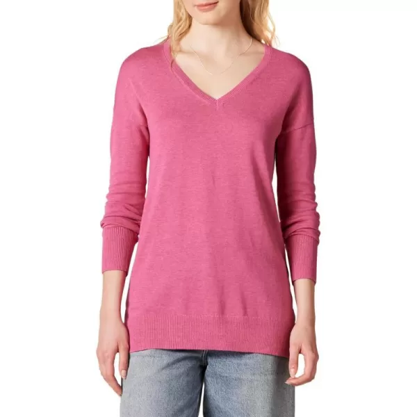 Amazon Essentials Womens Lightweight LongSleeve VNeck Tunic Sweater Available in Plus SizePink Heather