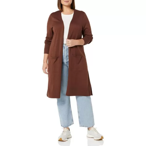 Amazon Essentials Womens Lightweight Longer Length Cardigan Sweater Available in Plus SizeChocolate