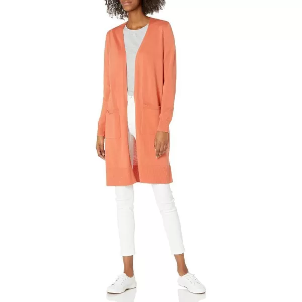 Amazon Essentials Womens Lightweight Longer Length Cardigan Sweater Available in Plus SizeRust Orange