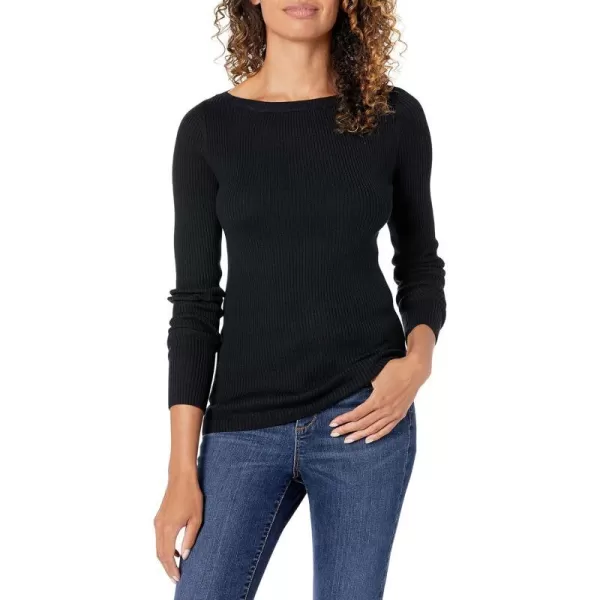 Amazon Essentials Womens Lightweight Ribbed LongSleeve Boat Neck SlimFit SweaterBlack