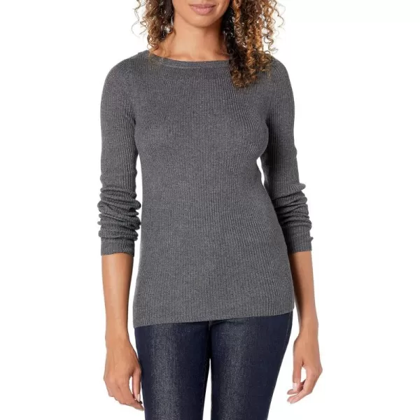 Amazon Essentials Womens Lightweight Ribbed LongSleeve Boat Neck SlimFit SweaterCharcoal Heather