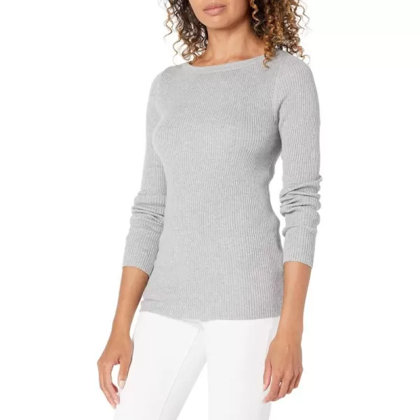 Amazon Essentials Womens Lightweight Ribbed LongSleeve Boat Neck SlimFit SweaterLight Grey Heather