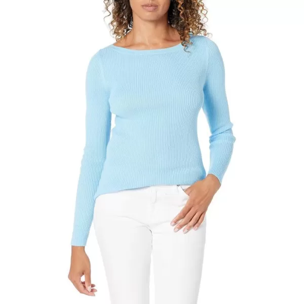 Amazon Essentials Womens Lightweight Ribbed LongSleeve Boat Neck SlimFit SweaterSky Blue