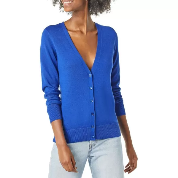 Amazon Essentials Womens Lightweight VNeck Cardigan Sweater Available in Plus SizeBright Blue