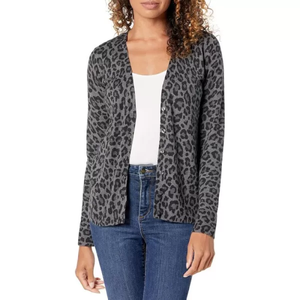 Amazon Essentials Womens Lightweight VNeck Cardigan Sweater Available in Plus SizeCharcoal Heather Animal