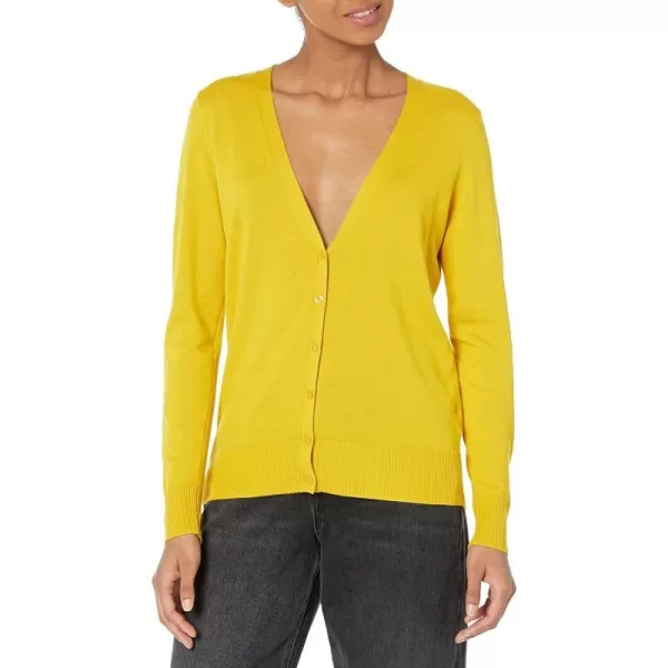 Amazon Essentials Womens Lightweight VNeck Cardigan Sweater Available in Plus SizeDark Yellow